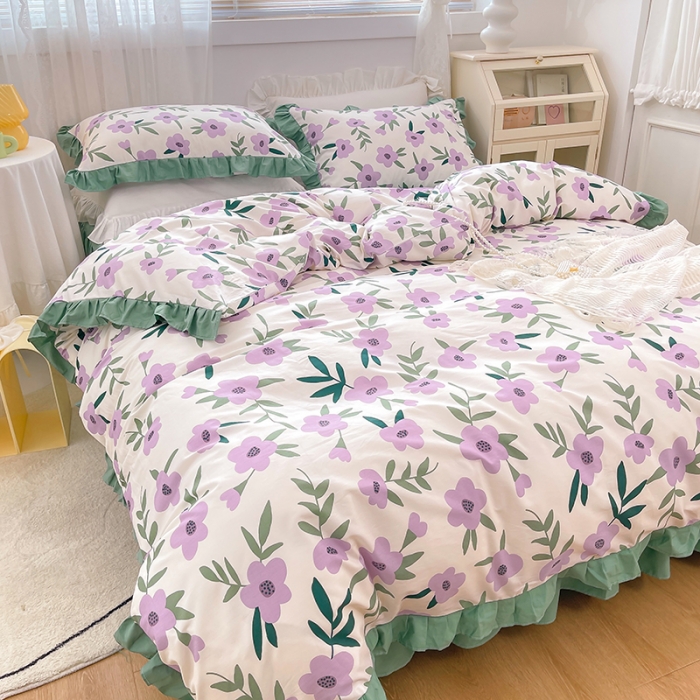 91家纺网 家纺一手货源 找家纺 金丝鸟 2021新款全棉韩版床裙款四件套 晚风床裙款