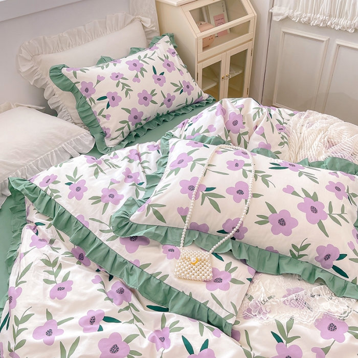 91家纺网 家纺一手货源 找家纺 金丝鸟 2021新款全棉韩版床裙款四件套 晚风床裙款