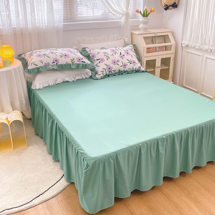 91家纺网 家纺一手货源 找家纺 金丝鸟 2021新款全棉韩版床裙款四件套 晚风床裙款