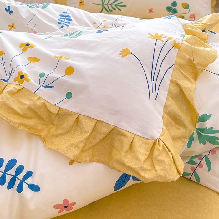 91家纺网 家纺一手货源 找家纺 金丝鸟 2021新款全棉韩版床裙款四件套 枝丫床裙款