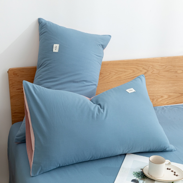 91家纺网 家纺一手货源 找家纺 蓝巢家纺 2021新款全棉水洗棉枕套一对 宾利蓝豆沙