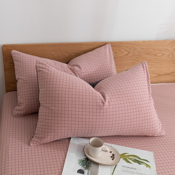 91家纺网 家纺一手货源 找家纺 蓝巢家纺 2021新款全棉水洗棉枕套一对 丁香粉格