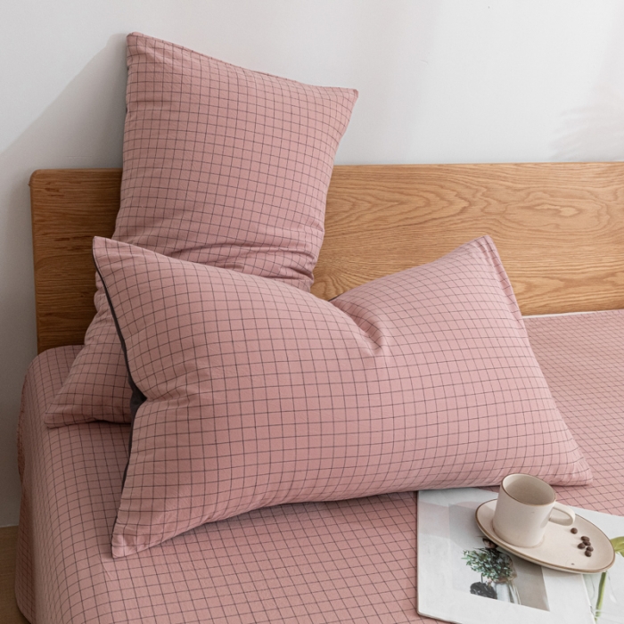 91家纺网 家纺一手货源 找家纺 蓝巢家纺 2021新款全棉水洗棉枕套一对 丁香粉格