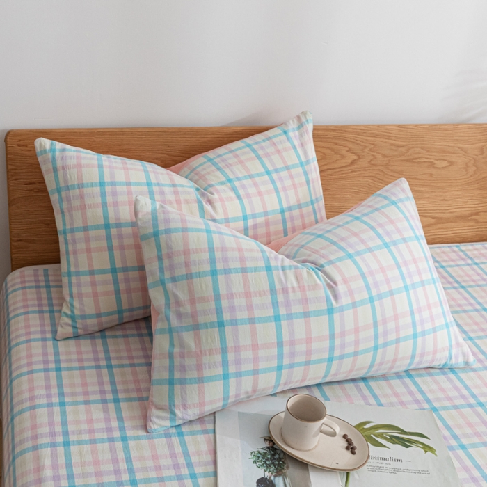 91家纺网 家纺一手货源 找家纺 蓝巢家纺 2021新款全棉水洗棉枕套一对 冰激凌蓝