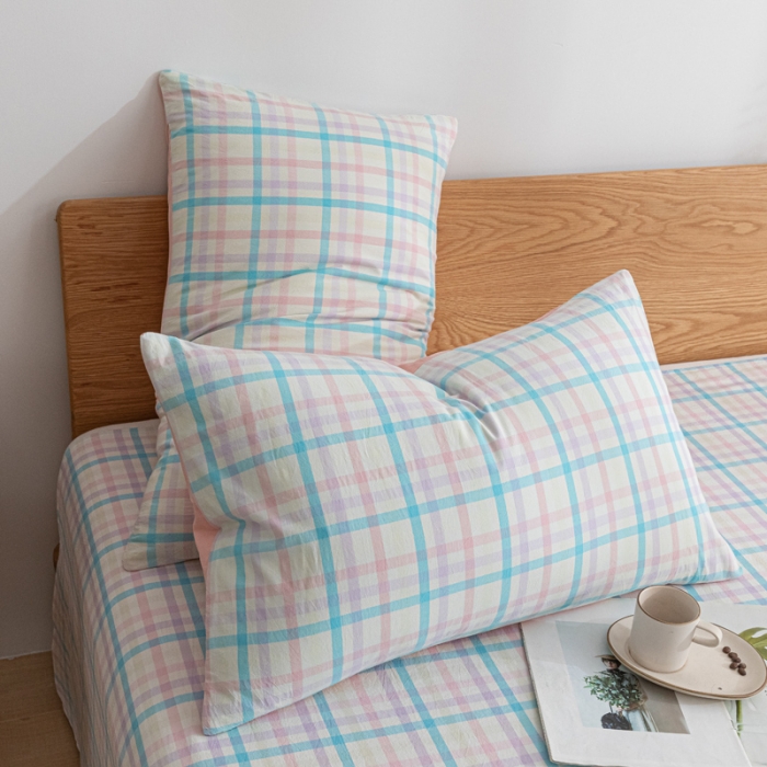 91家纺网 家纺一手货源 找家纺 蓝巢家纺 2021新款全棉水洗棉枕套一对 冰激凌蓝