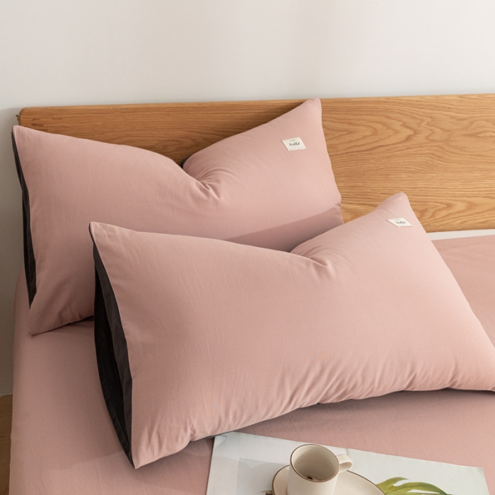 91家纺网 家纺一手货源 找家纺 蓝巢家纺 2021新款全棉水洗棉枕套一对 豆沙深灰