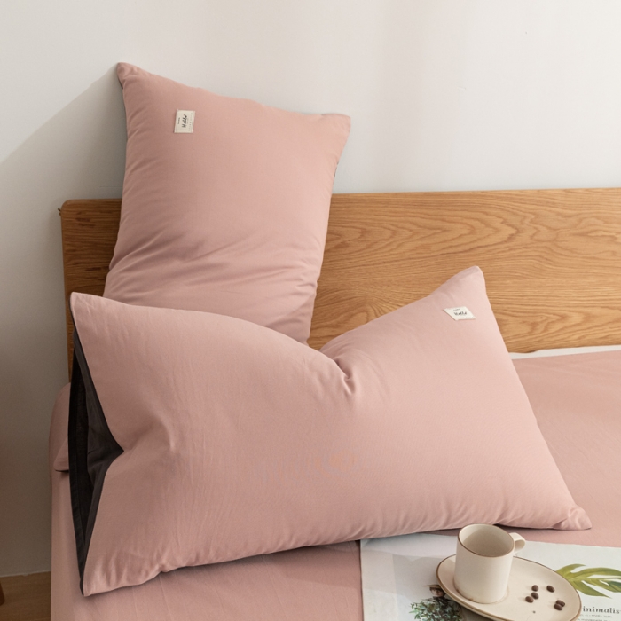 91家纺网 家纺一手货源 找家纺 蓝巢家纺 2021新款全棉水洗棉枕套一对 豆沙深灰