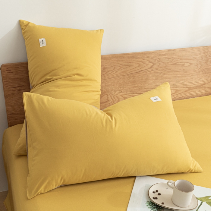 91家纺网 家纺一手货源 找家纺 蓝巢家纺 2021新款全棉水洗棉枕套一对 黄卡其