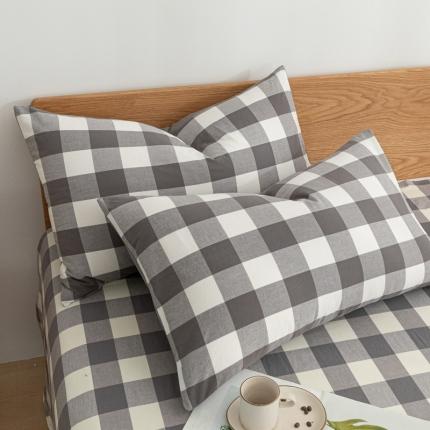 蓝巢家纺 2021新款全棉水洗棉枕套一对 灰中格