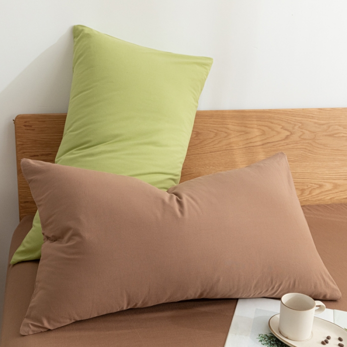 91家纺网 家纺一手货源 找家纺 蓝巢家纺 2021新款全棉水洗棉枕套一对 混搭抹茶绿太妃糖