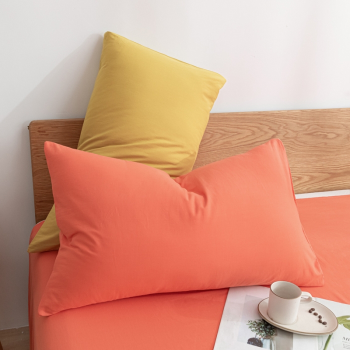 91家纺网 家纺一手货源 找家纺 蓝巢家纺 2021新款全棉水洗棉枕套一对 混搭时尚桔姜黄