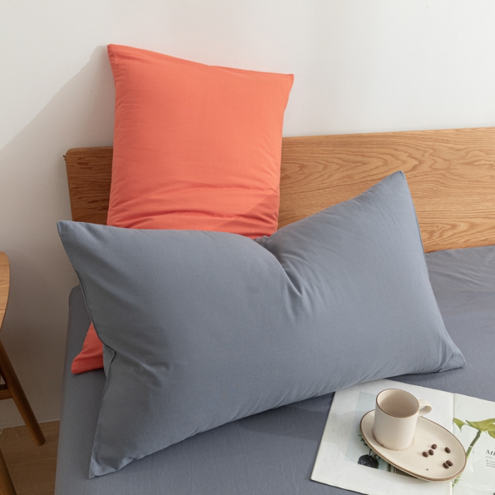 91家纺网 家纺一手货源 找家纺 蓝巢家纺 2021新款全棉水洗棉枕套一对 混搭紫灰时尚桔