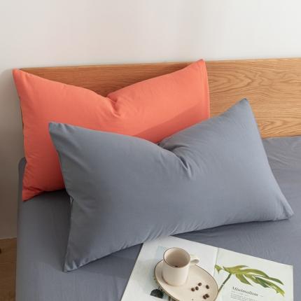 蓝巢家纺 2021新款全棉水洗棉枕套一对 混搭紫灰时尚桔