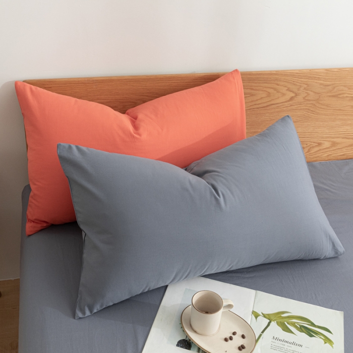 91家纺网 家纺一手货源 找家纺 蓝巢家纺 2021新款全棉水洗棉枕套一对 混搭紫灰时尚桔