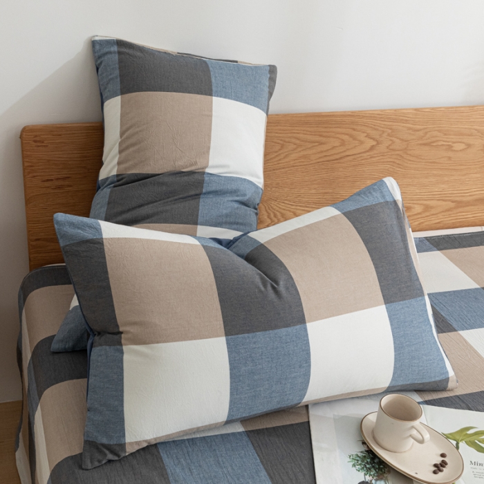 91家纺网 家纺一手货源 找家纺 蓝巢家纺 2021新款全棉水洗棉枕套一对 蓝调格