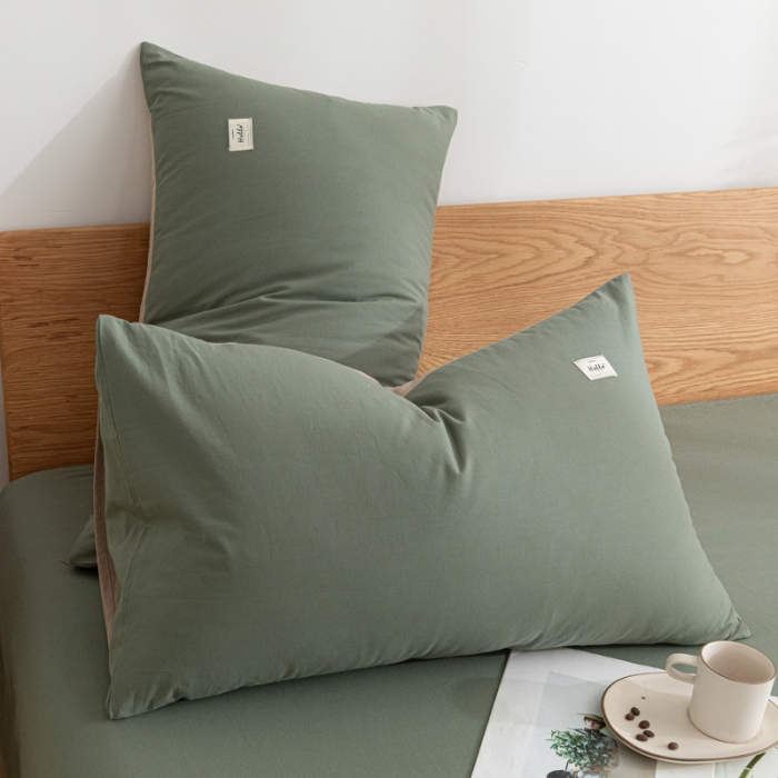 91家纺网 家纺一手货源 找家纺 蓝巢家纺 2021新款全棉水洗棉枕套一对 绿卡其