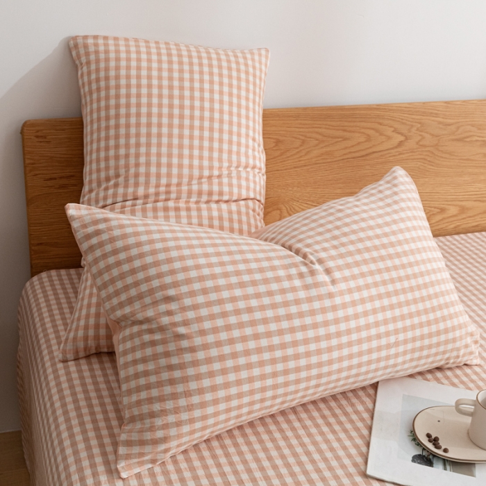 91家纺网 家纺一手货源 找家纺 蓝巢家纺 2021新款全棉水洗棉枕套一对 蜜粉格