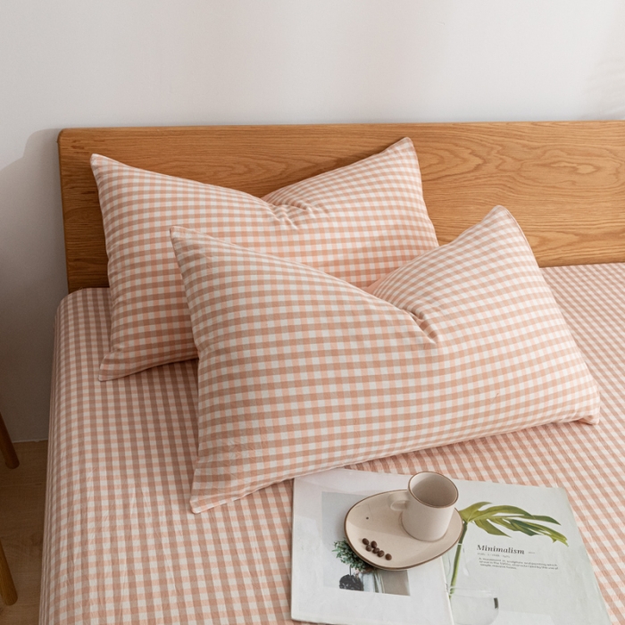 91家纺网 家纺一手货源 找家纺 蓝巢家纺 2021新款全棉水洗棉枕套一对 蜜粉格