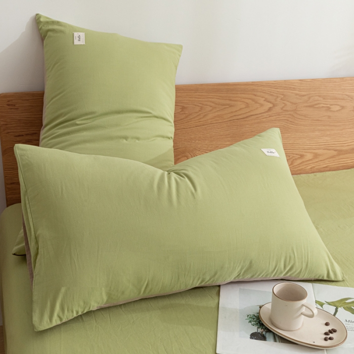 91家纺网 家纺一手货源 找家纺 蓝巢家纺 2021新款全棉水洗棉枕套一对 抹茶卡其