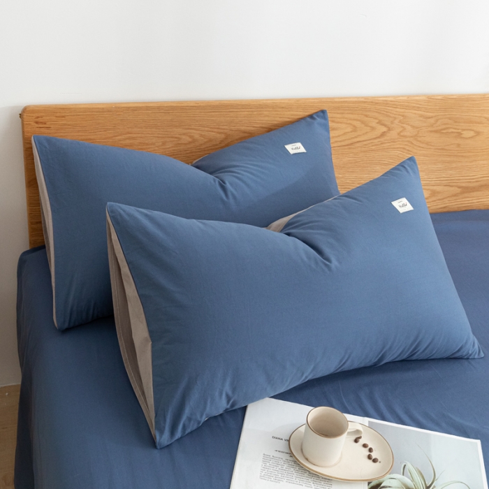 91家纺网 家纺一手货源 找家纺 蓝巢家纺 2021新款全棉水洗棉枕套一对 牛仔蓝浅灰