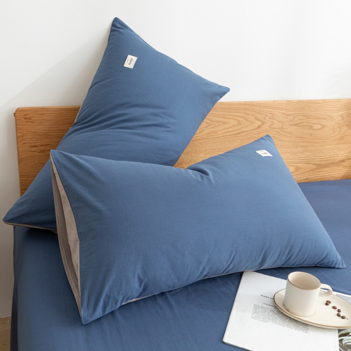 91家纺网 家纺一手货源 找家纺 蓝巢家纺 2021新款全棉水洗棉枕套一对 牛仔蓝浅灰