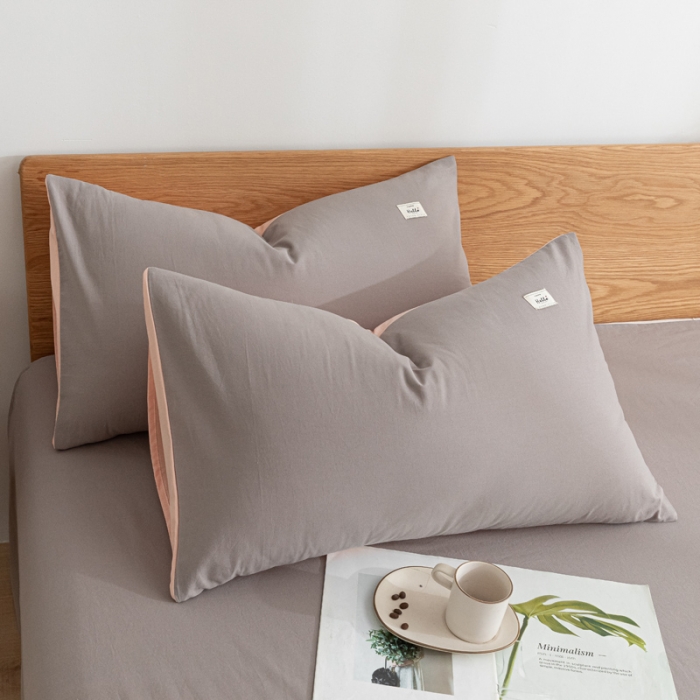 91家纺网 家纺一手货源 找家纺 蓝巢家纺 2021新款全棉水洗棉枕套一对 浅灰粉