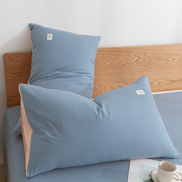 91家纺网 家纺一手货源 找家纺 蓝巢家纺 2021新款全棉水洗棉枕套一对 浅蓝粉