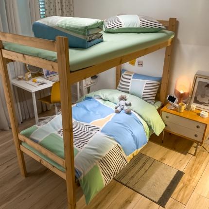 91家纺网 家纺一手货源 找家纺 金爱家2021新款纯棉时尚简约北欧学生床三件套 凯诺-绿