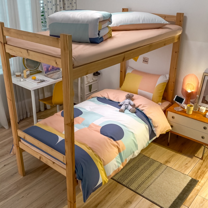 91家纺网 家纺一手货源 找家纺 金爱家2021新款纯棉时尚简约北欧学生床三件套 艾米