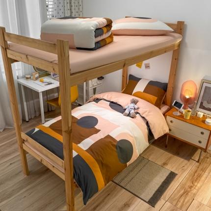 金爱家2021新款纯棉时尚简约北欧学生床三件套 奥利文格-咖