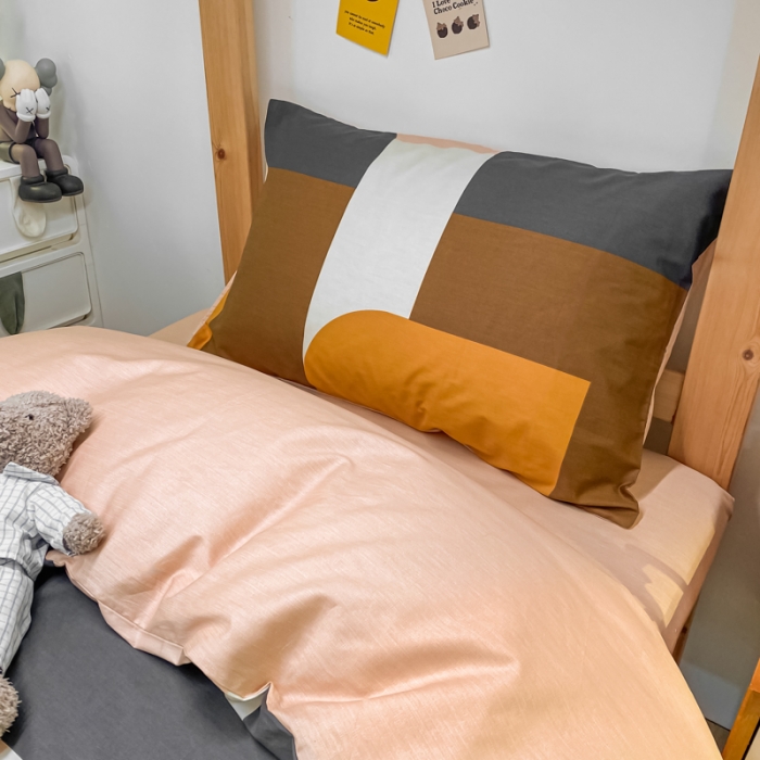 91家纺网 家纺一手货源 找家纺 金爱家2021新款纯棉时尚简约北欧学生床三件套 奥利文格-咖