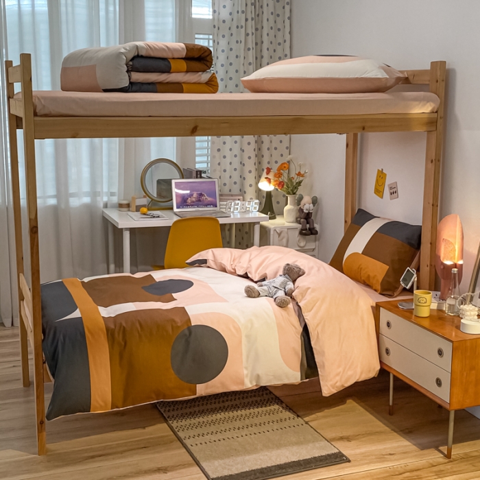 91家纺网 家纺一手货源 找家纺 金爱家2021新款纯棉时尚简约北欧学生床三件套 奥利文格-咖