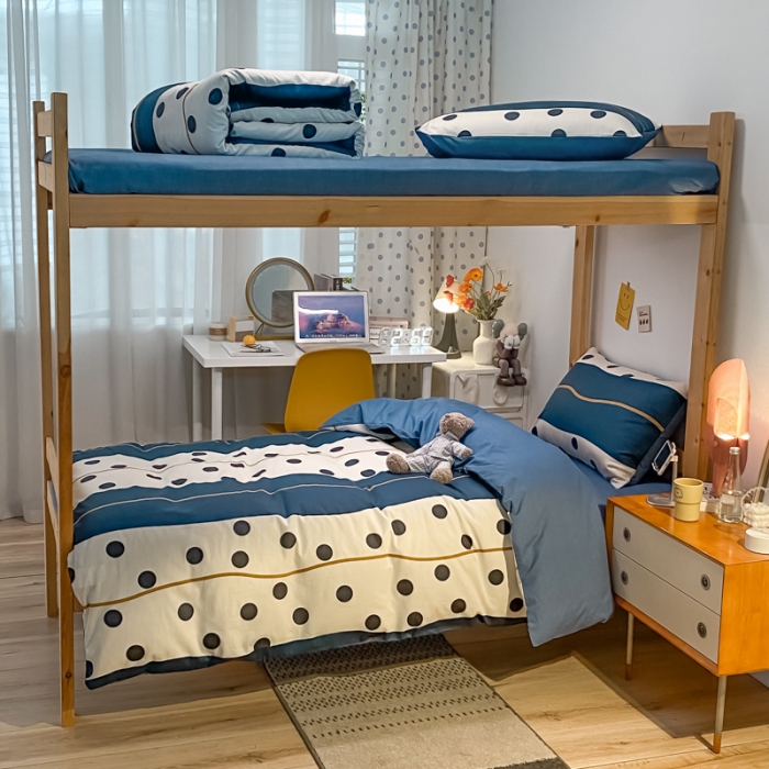 91家纺网 家纺一手货源 找家纺 金爱家2021新款纯棉时尚简约北欧学生床三件套 波点诱惑