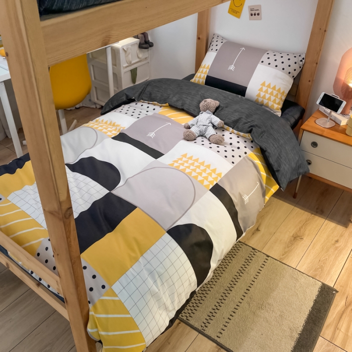 91家纺网 家纺一手货源 找家纺 金爱家2021新款纯棉时尚简约北欧学生床三件套 潮派