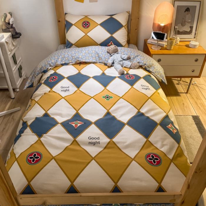 91家纺网 家纺一手货源 找家纺 金爱家2021新款纯棉时尚简约北欧学生床三件套 梵克