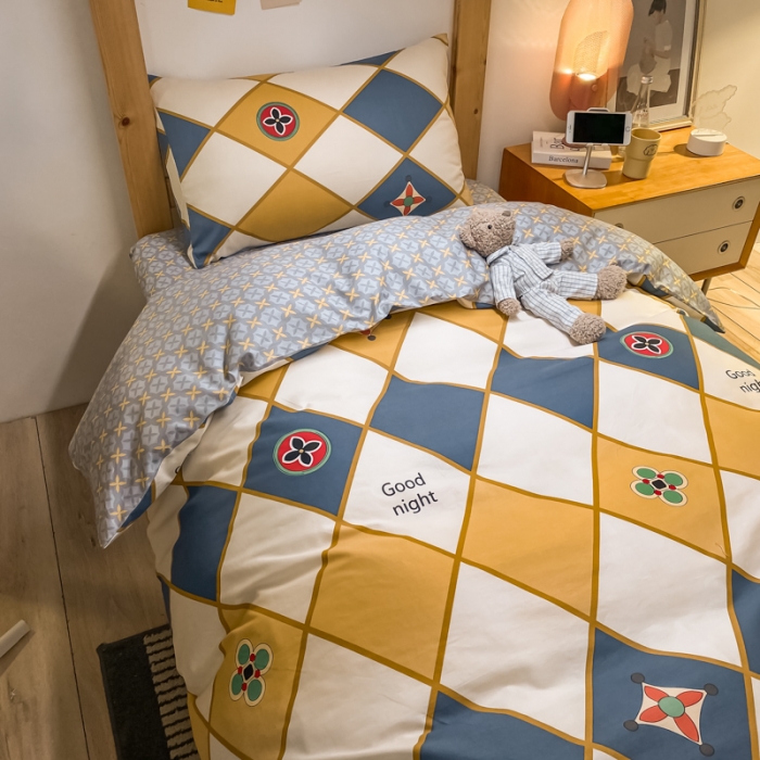 91家纺网 家纺一手货源 找家纺 金爱家2021新款纯棉时尚简约北欧学生床三件套 梵克