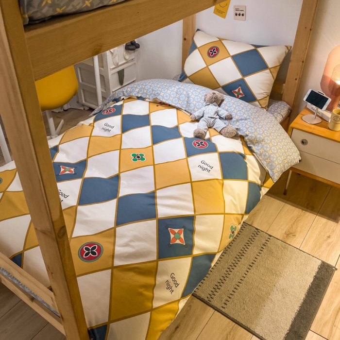 91家纺网 家纺一手货源 找家纺 金爱家2021新款纯棉时尚简约北欧学生床三件套 梵克