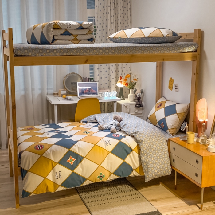 91家纺网 家纺一手货源 找家纺 金爱家2021新款纯棉时尚简约北欧学生床三件套 梵克