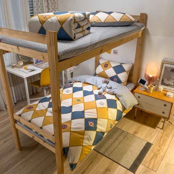 91家纺网 家纺一手货源 找家纺 金爱家2021新款纯棉时尚简约北欧学生床三件套 梵克