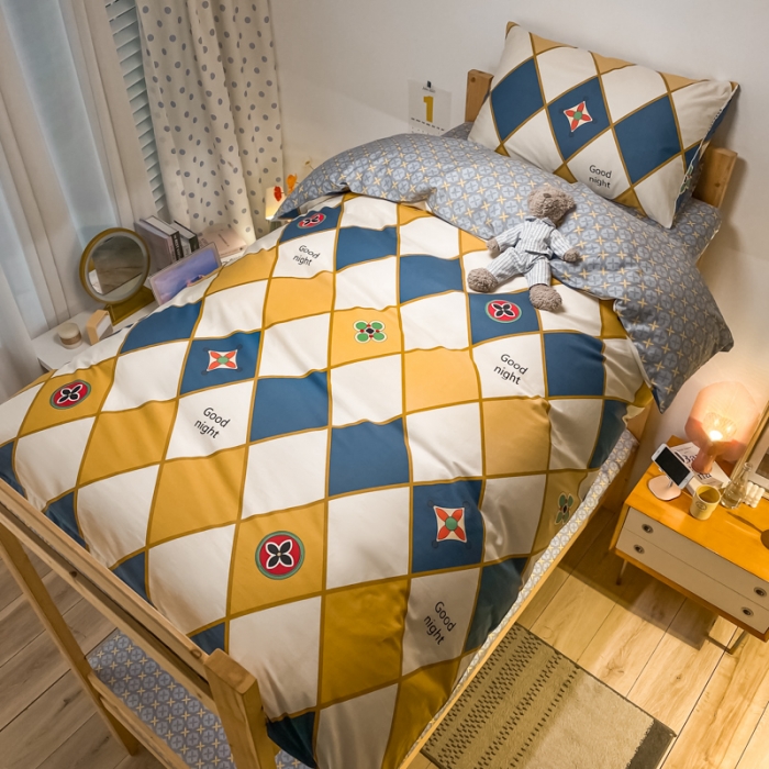 91家纺网 家纺一手货源 找家纺 金爱家2021新款纯棉时尚简约北欧学生床三件套 梵克