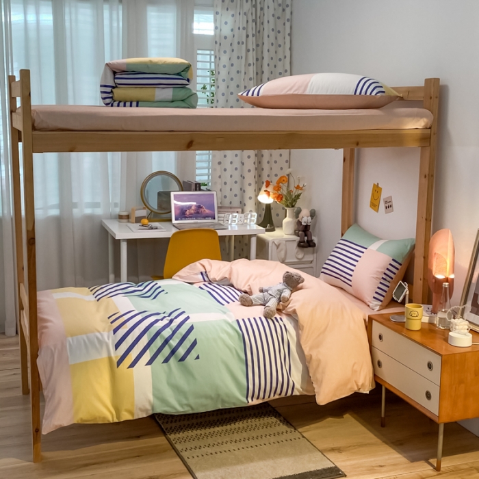 91家纺网 家纺一手货源 找家纺 金爱家2021新款纯棉时尚简约北欧学生床三件套 梵雅-粉