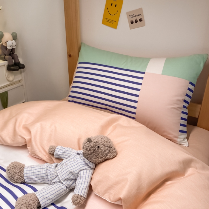 91家纺网 家纺一手货源 找家纺 金爱家2021新款纯棉时尚简约北欧学生床三件套 梵雅-粉