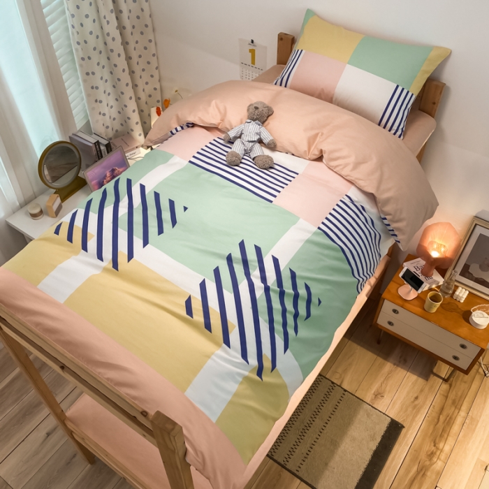 91家纺网 家纺一手货源 找家纺 金爱家2021新款纯棉时尚简约北欧学生床三件套 梵雅-粉