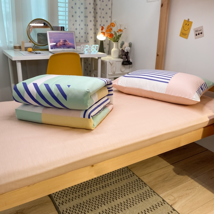 91家纺网 家纺一手货源 找家纺 金爱家2021新款纯棉时尚简约北欧学生床三件套 梵雅-粉