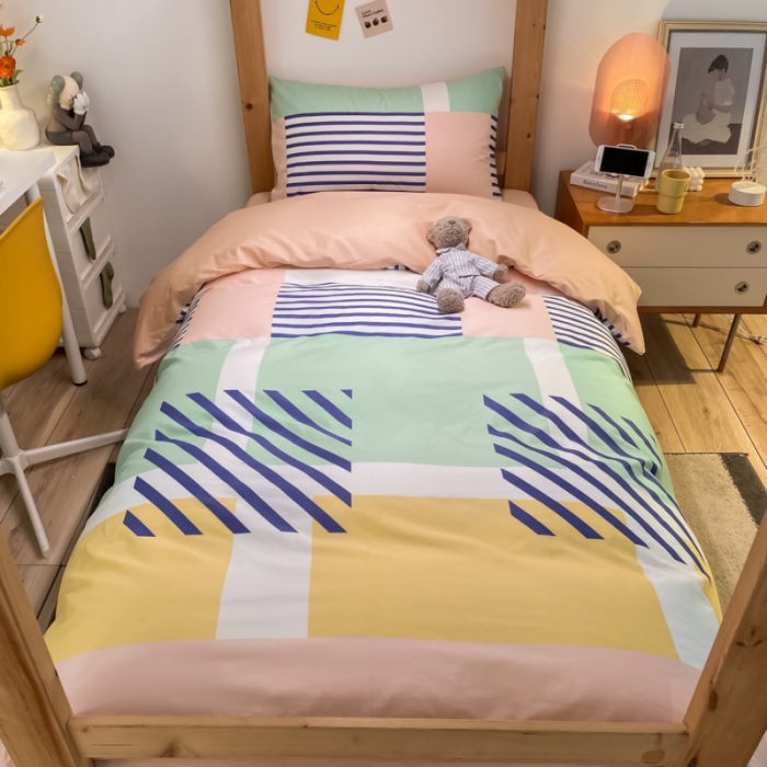 91家纺网 家纺一手货源 找家纺 金爱家2021新款纯棉时尚简约北欧学生床三件套 梵雅-粉