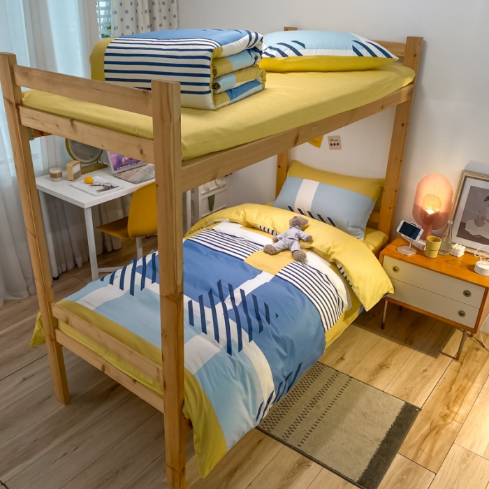 91家纺网 家纺一手货源 找家纺 金爱家2021新款纯棉时尚简约北欧学生床三件套 梵雅-黄