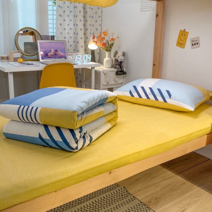 91家纺网 家纺一手货源 找家纺 金爱家2021新款纯棉时尚简约北欧学生床三件套 梵雅-黄