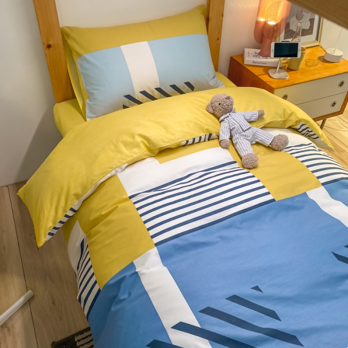 91家纺网 家纺一手货源 找家纺 金爱家2021新款纯棉时尚简约北欧学生床三件套 梵雅-黄