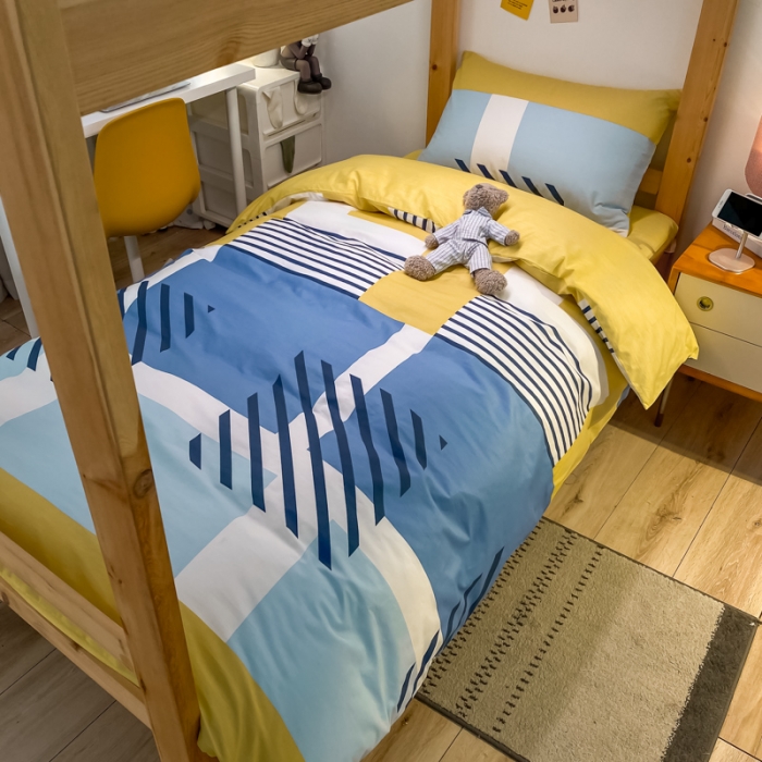 91家纺网 家纺一手货源 找家纺 金爱家2021新款纯棉时尚简约北欧学生床三件套 梵雅-黄