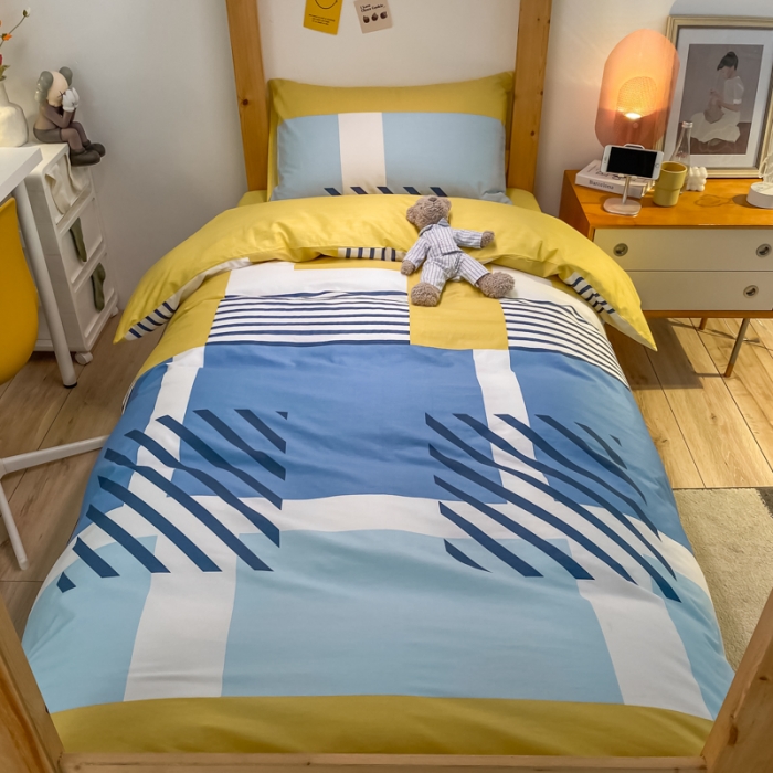 91家纺网 家纺一手货源 找家纺 金爱家2021新款纯棉时尚简约北欧学生床三件套 梵雅-黄